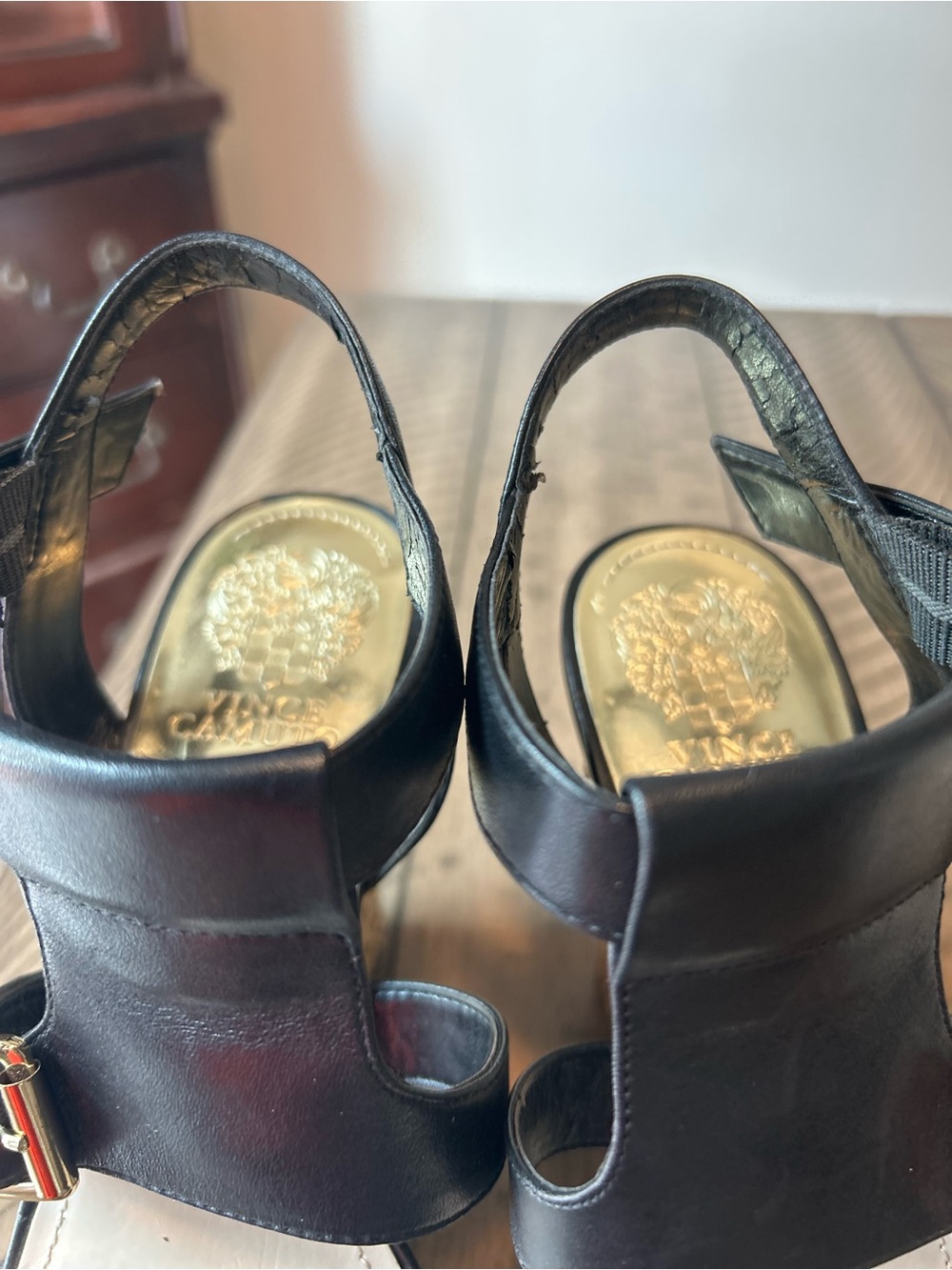 Vince Camuto Black Double Buckle Block Heel Sandals - Picture 9 of 10